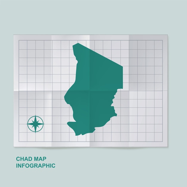 ベクトル チャドの地図 折りたたまれたグリッド紙