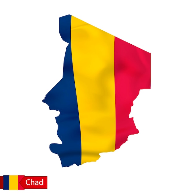 Chad map with waving flag of country