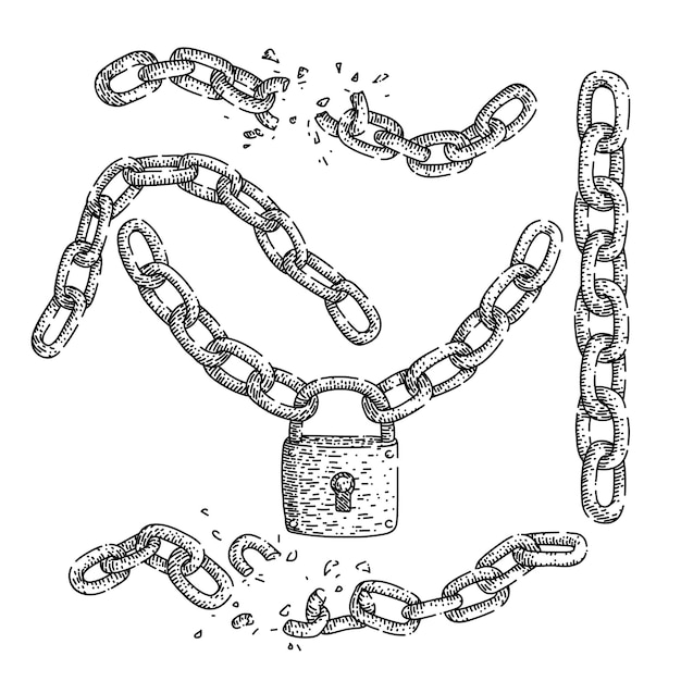 Chain iron set sketch hand drawn vector