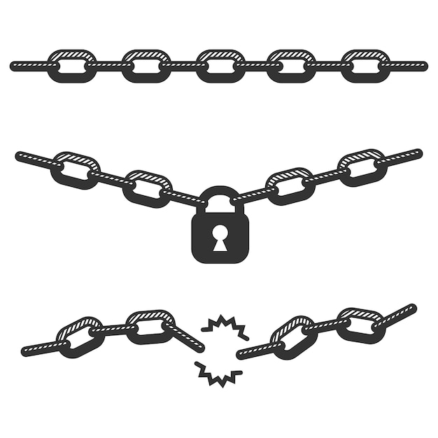 Chain and lock set isolated on a white background.