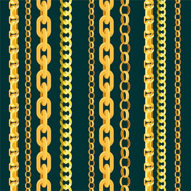 Vector chain  seamless pattern gold chainlet in line or metallic link of jewelry illustration