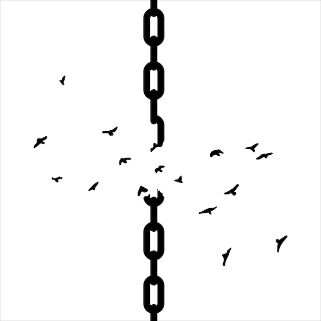 ベクトル 鎖が壊れ 鳥が飛ぶ 自由と変化の概念的イラスト 動機付けと希望