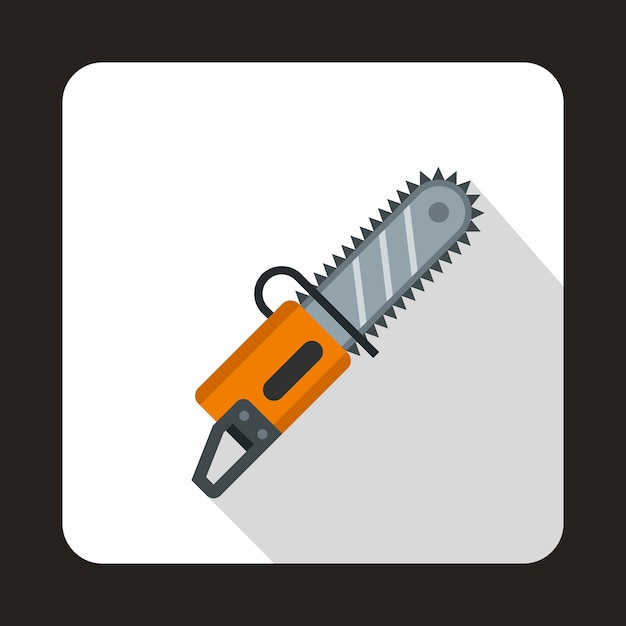 Chainsaw icon in flat style with long shadow Saw symbol