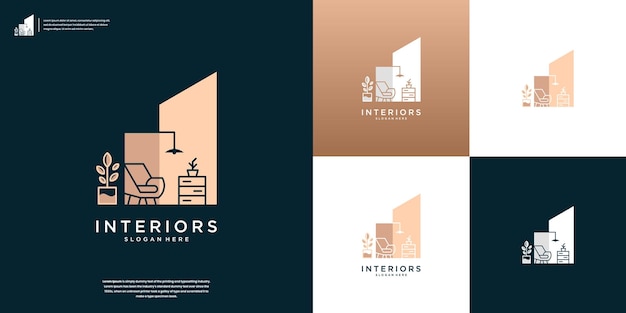 Chair and cupboard interior room Minimalist furniture logo design for your business company identity