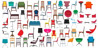 Vector chair furniture design and armchair seat office interior icon home object isolated illustration