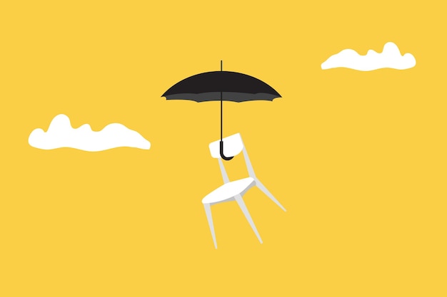 채용 및 기회를 고용하는 인적 자원의 우산 개념으로 공중에 있는 의자 리프트