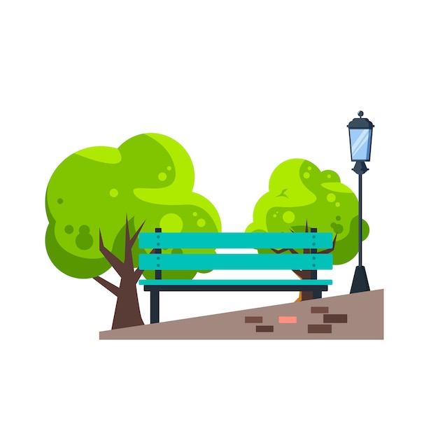 Chair on the side of the ramp with trees and garden lamp vector illustration