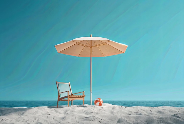 A chair and an umbrella on a beach