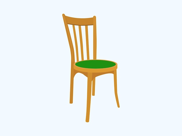 A chair with a green seat sits on a blue background.