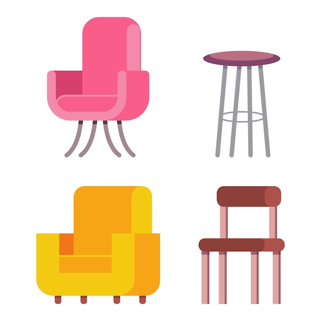 Vector chairs and armchairs vector cartoon set