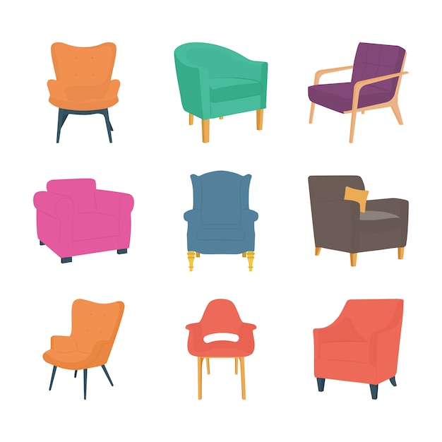 Vector chairs flat icons pack