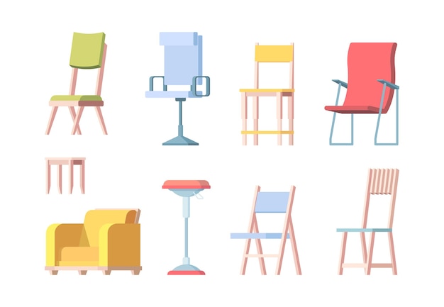 Vector chairs flat. modern furniture elegant chairs vector collection. furniture collection illustration, decoration home interior modern