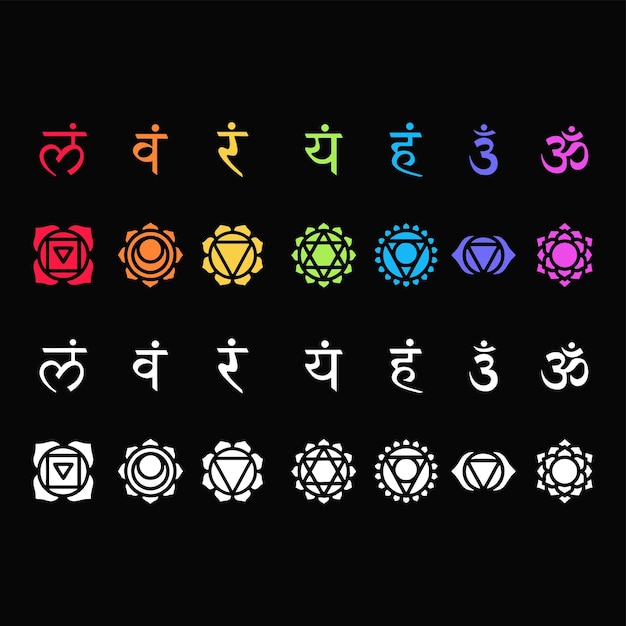 Vector chakra symbols design illustration on black background