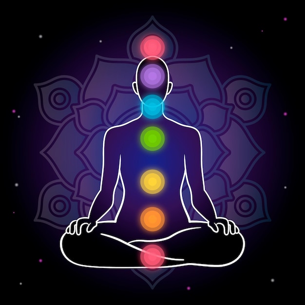 Vector chakras concept with dark background