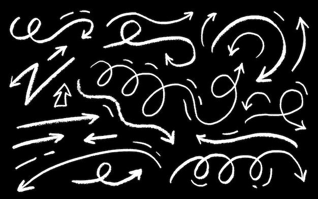 chalk arrows vector icons set hand drawn freehand different curved lines swirls arrows doodle marker