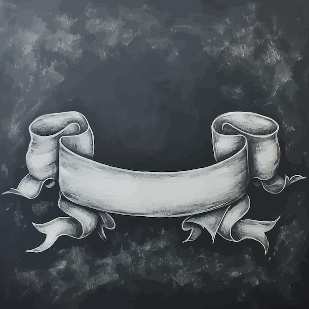 Vector chalk or charcoal ribbon banner sketch