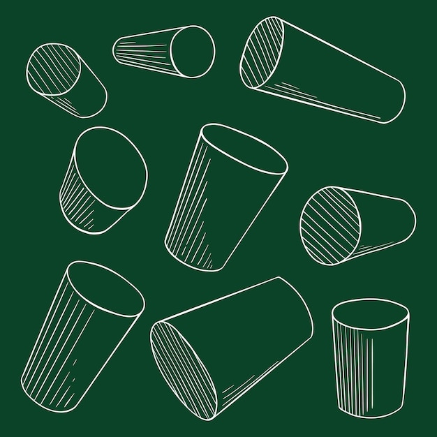Chalk Cylinders Vector Set of Perspective Geometry Drawing