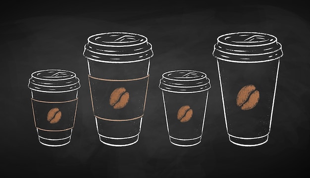 Chalk drawings of paper coffee cups
