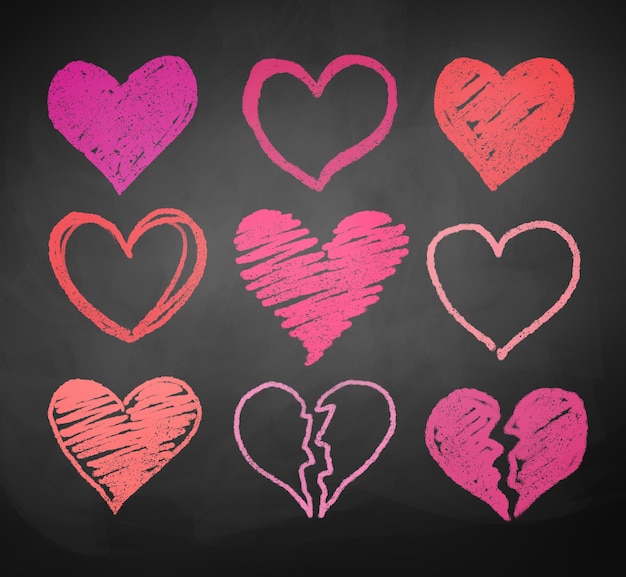 Vector chalk drawn hearts