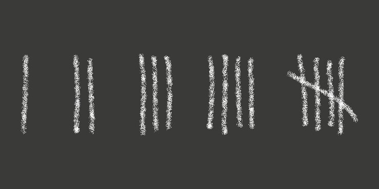 Vector 黒の背景にチョークで描かれたタリーマーク刑務所の壁や黒板に棒を数える日