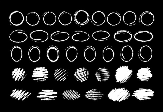 Набор рамок круга мелового маркера, векторная иллюстрация группы круглых рамок, нарисованных вручную и мелом