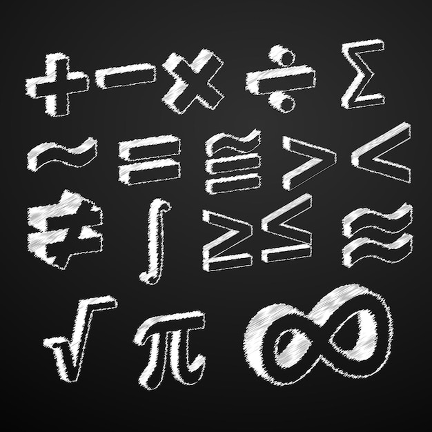 Vector chalk scribble math symbol vector set