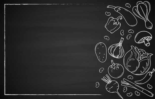 Chalkboard achtergrond met groente doodles illustratie