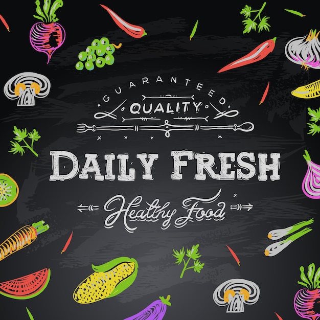 Vector chalkboard background daily fresh food