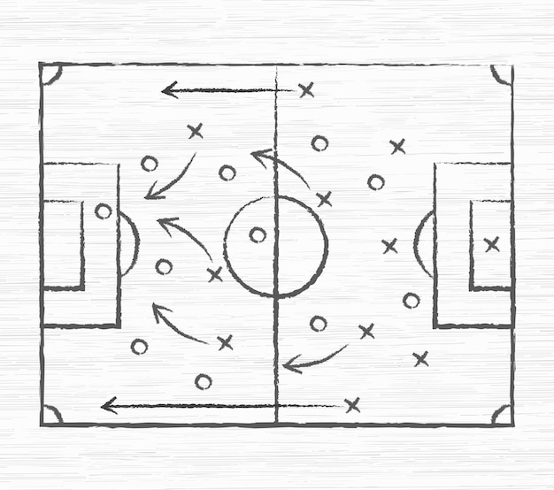 ベクトル 白い木の板に描かれた公式サッカー マーキングと黒板背景ベクトル