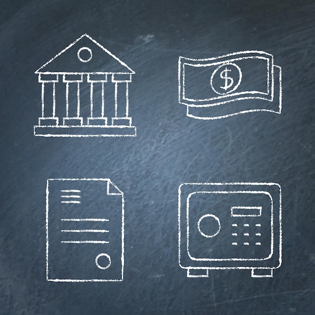 Chalkboard banking and money icon set