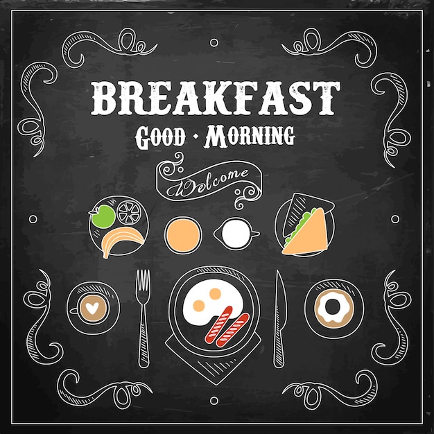 Vector chalkboard breakfast menu.