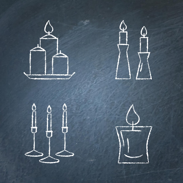 Chalkboard candle icons set