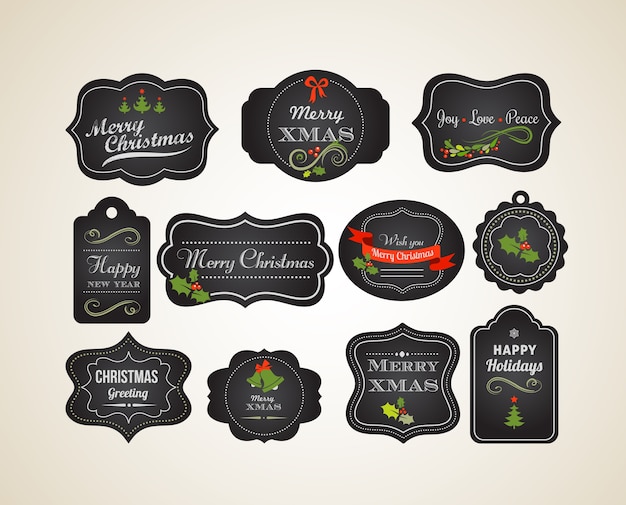 Vector chalkboard christmas set of calligraphic elements, vintage labels