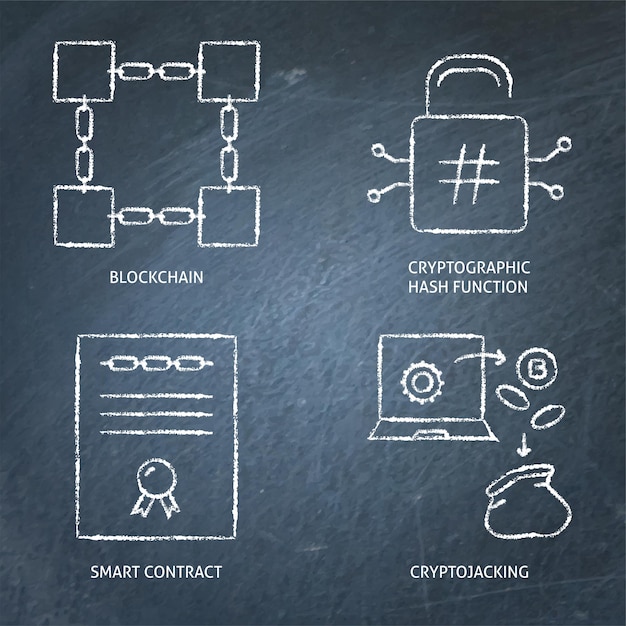 Vector chalkboard crypto and blockchain icon set