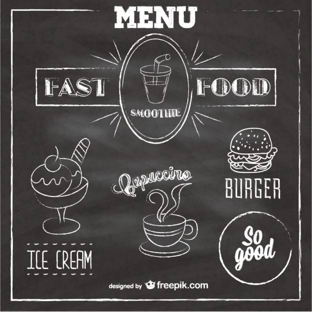 Vettore menu lavagna fast food