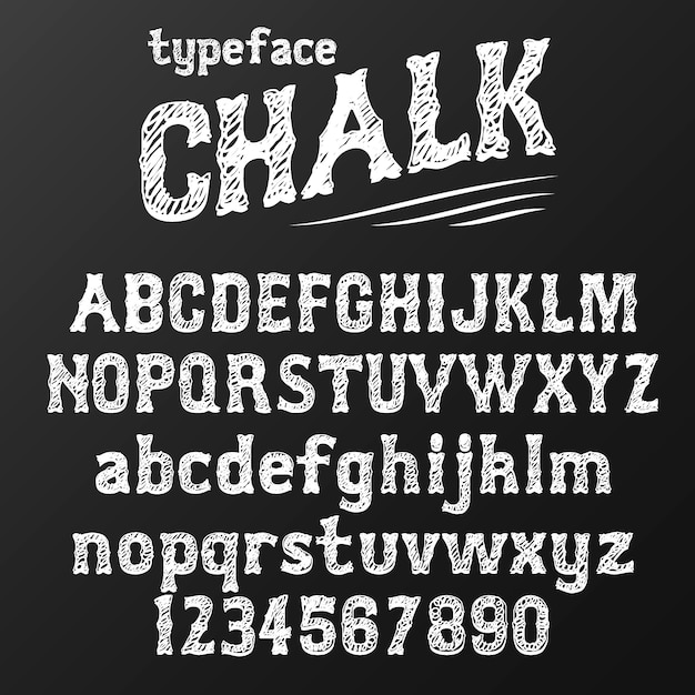 Vector chalkboard typeface, modern font written on the board with charcoal