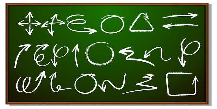 Vector chalkboard with arrows and symbols