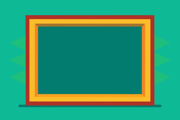 Vector a chalkboard with a green center orange and yellow frame and a black base on a teal background with a sunburst pattern