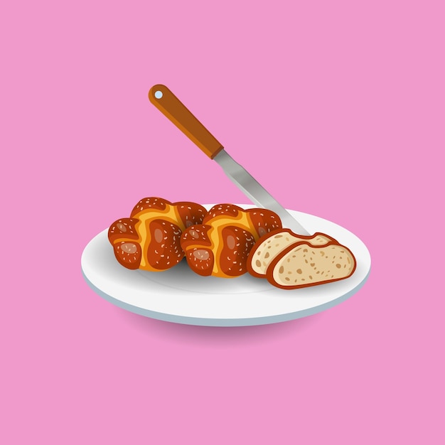 Vector challah bread illustrations, hi-quality unique minimalist latin american food vector design.