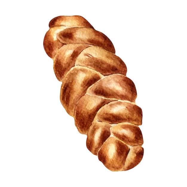 Challah traditie Joodse brood aquarel illustratie geïsoleerd op witte achtergrond Handgetekende Israëlitische brood challa Geschilderd brood Element voor ontwerp borden verpakking papier bakhuis