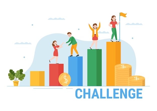 Challenge Illustration with Businessman Running to the Top in Hand Drawn Templates