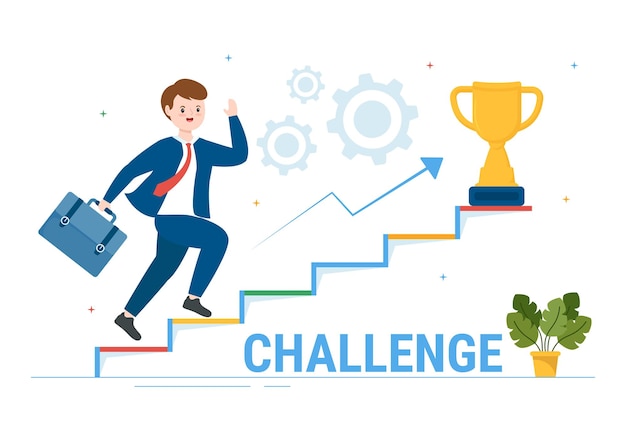 Challenge Illustration with Businessman Running to the Top in Hand Drawn Templates