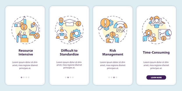 Sfide dell'istruzione onboarding sullo schermo dell'app mobile