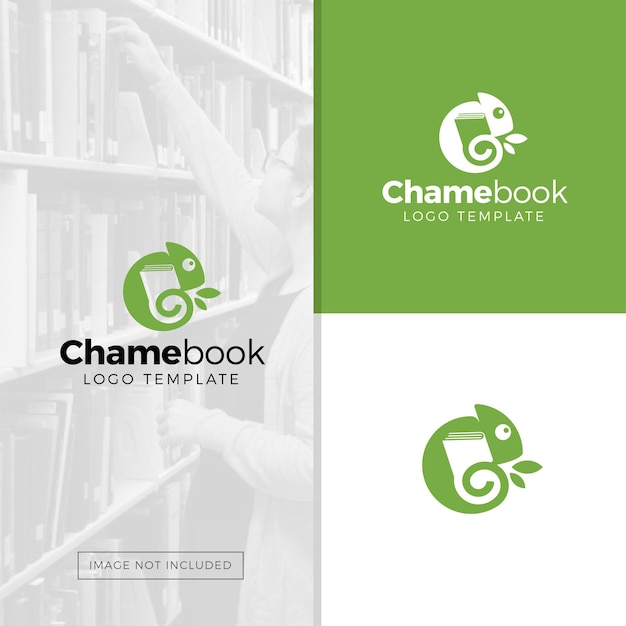 Vector chameleon and book for education logo