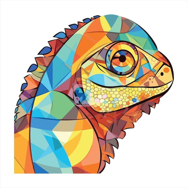 Chameleon colorful watercolor stained glass cartoon kawaii clipart animal pet illustration