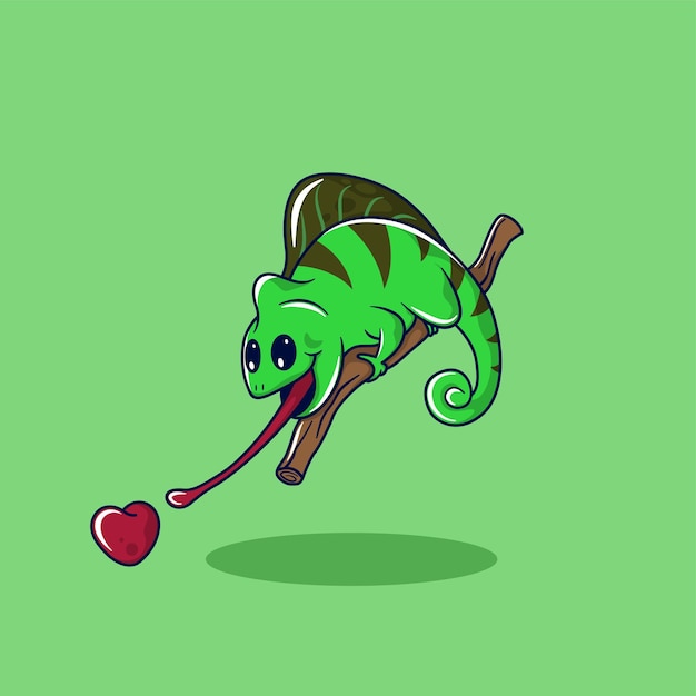 Vector chameleon eats heart