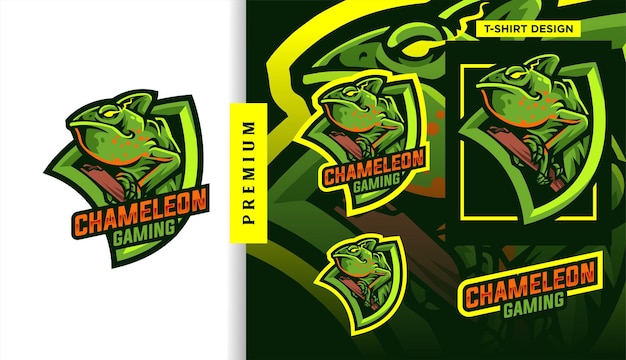 Chameleon iguana gaming mascotte esport logo ontwerp karakter