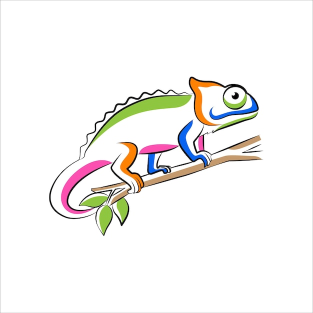 Vettore chameleon line art logo design semplice e minimalista vettore di illustrazione del logo animale