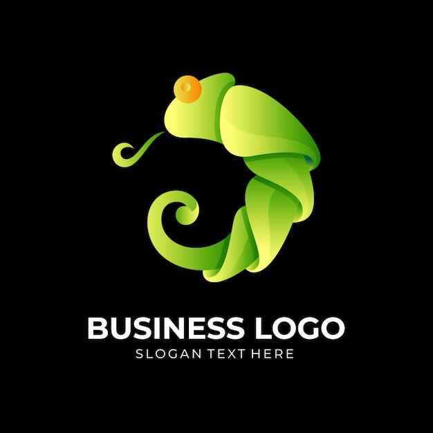 Vettore chameleon logo design con stile di colore verde 3d