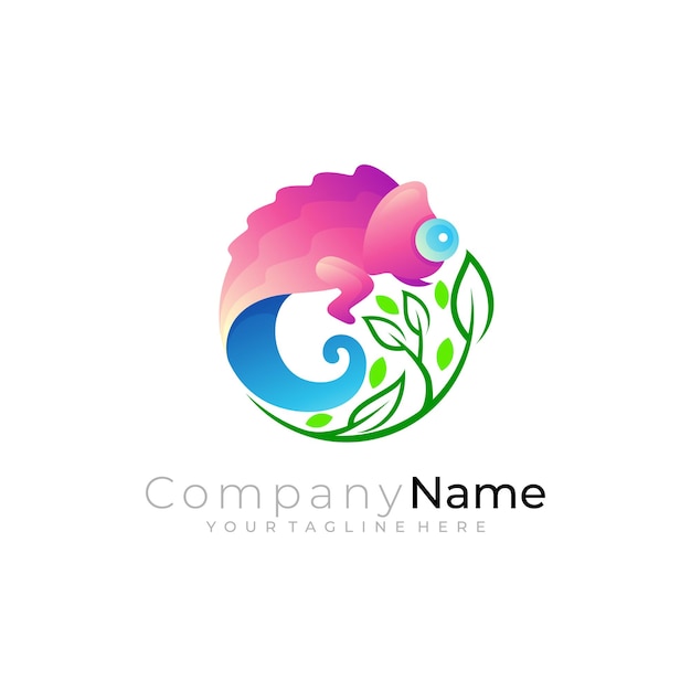 Chameleon logo template abstract animal 3d colorful